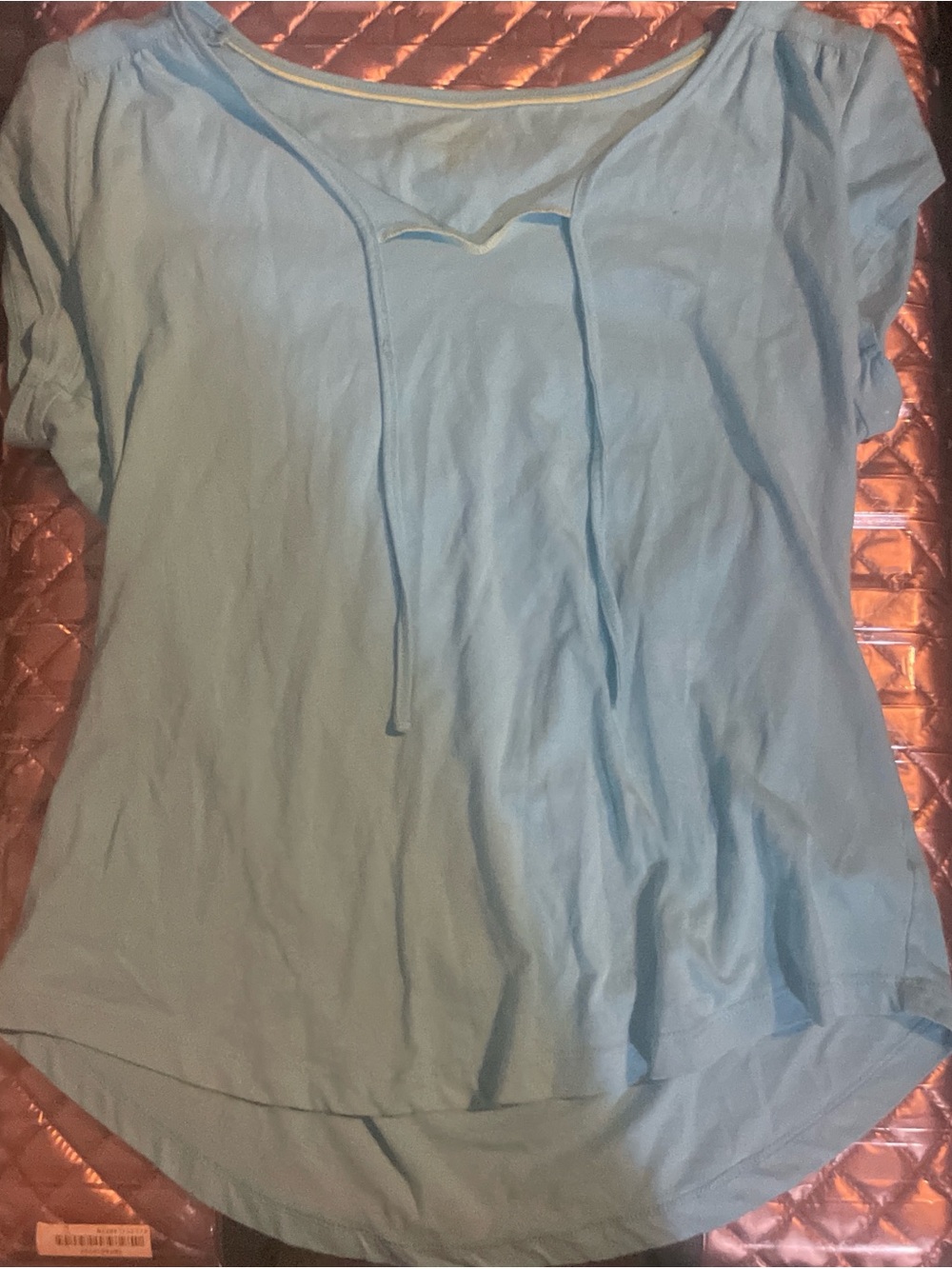 Light Blue Women's Tie-Neck Short Sleeve Top